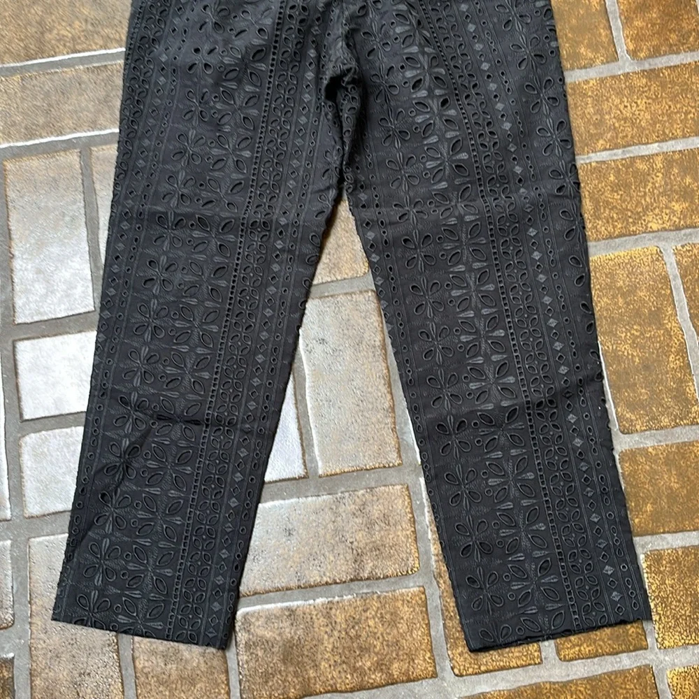 J. Crew Black Embroidered Eyelet High Waisted Pull-On Ankle Pant